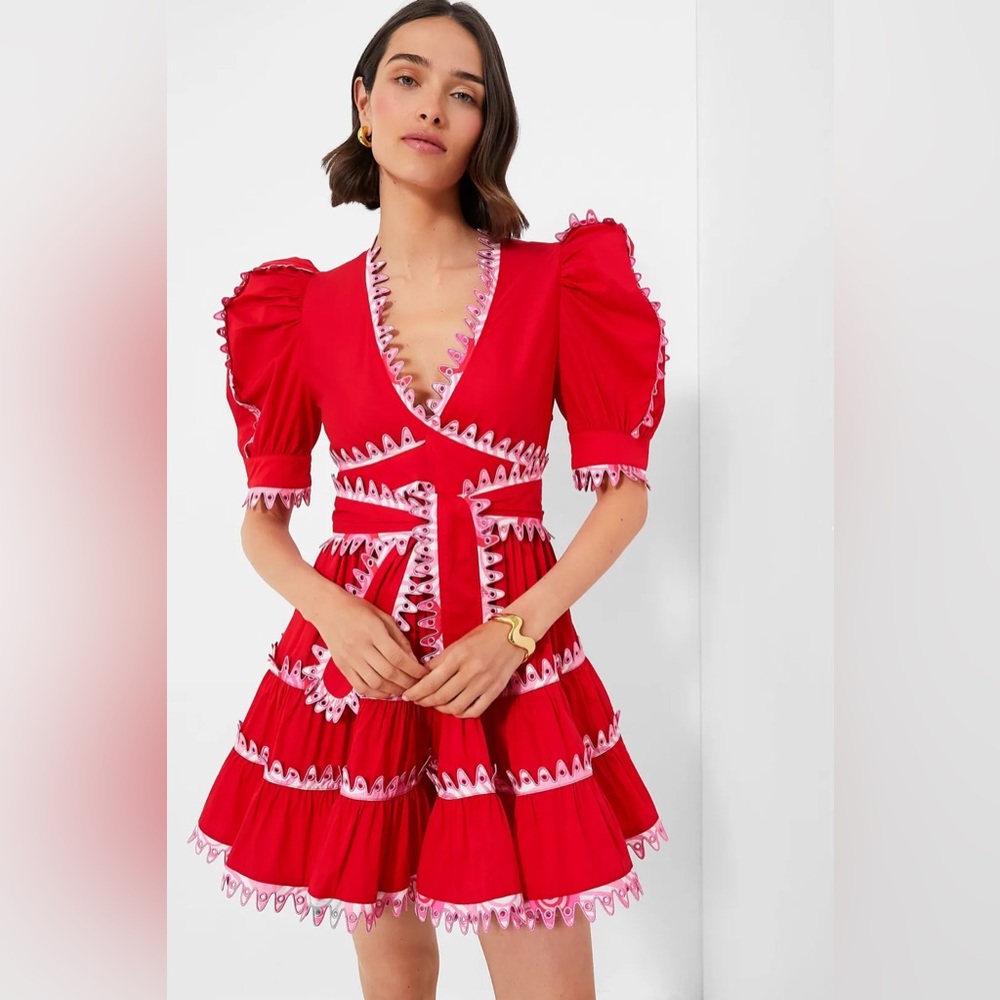 NWT CeliaB Red and Pink Hayley Dress with Ruffle Trim Size XS